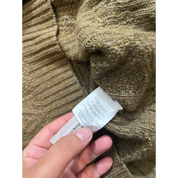 J.CREW CABLE CREWNECK SWEATER WITH RUFFLE SLEEVES OLIVE GREEN WOMENS SIZE XS - Picture 4 of 9